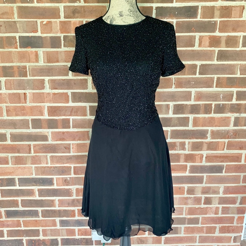 Vintage silk sequined black dress